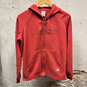 Carhartt Women's Muted Red Embroidered Logo Full Zip Hoodie Jacket Small S